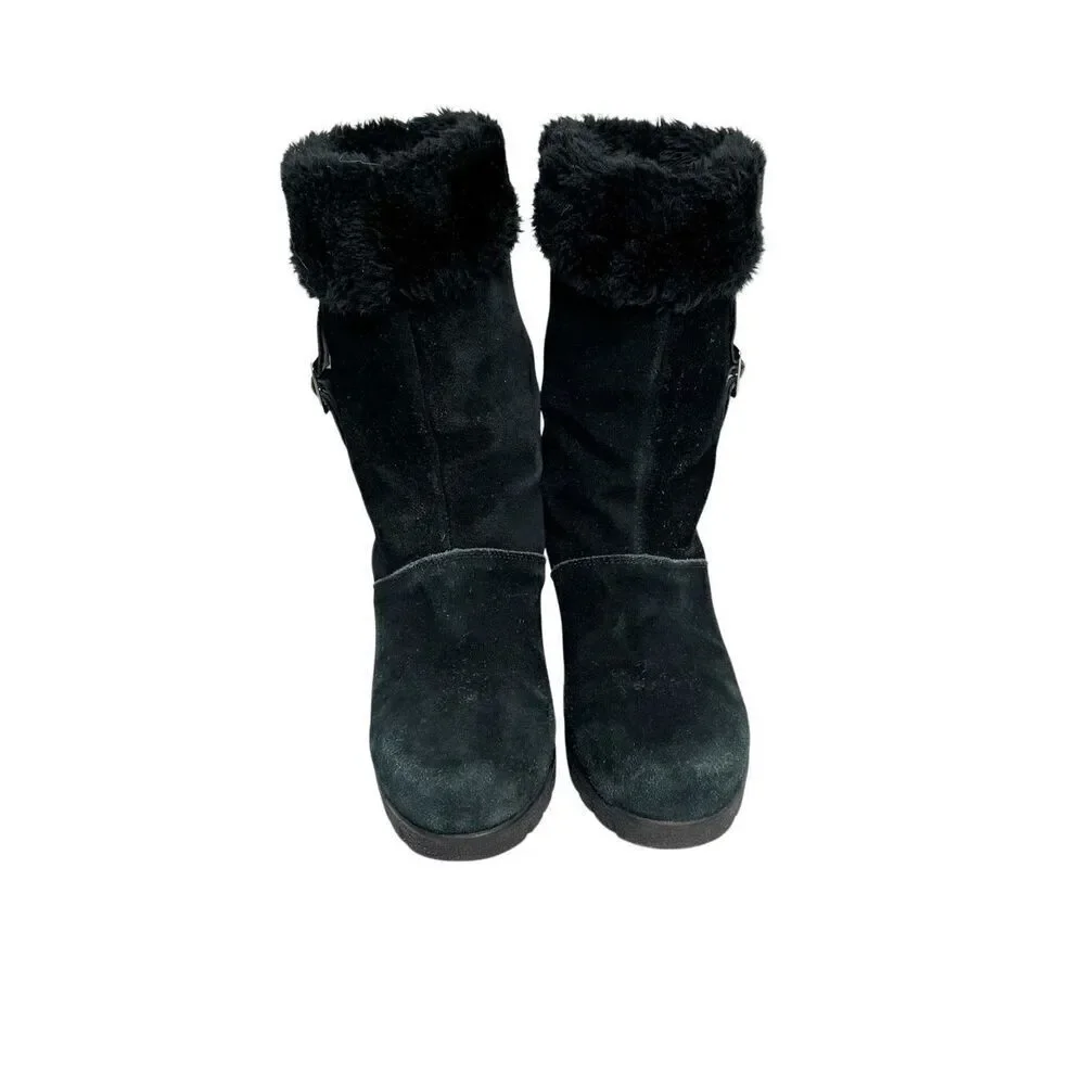 Lifestride black suede knee high wedge boots size 8